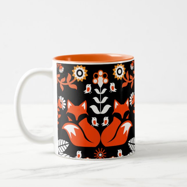 Fox Nordic Scandinavian Folk Art      Tablecloth Two-Tone Coffee Mug (Left)