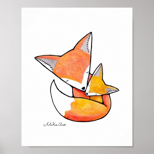 Fox Nursery Art Mom Baby Woodland Animal Poster (Front)