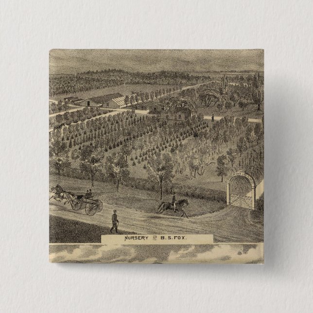 Fox nursery, res, orchard 2 inch square button (Front)
