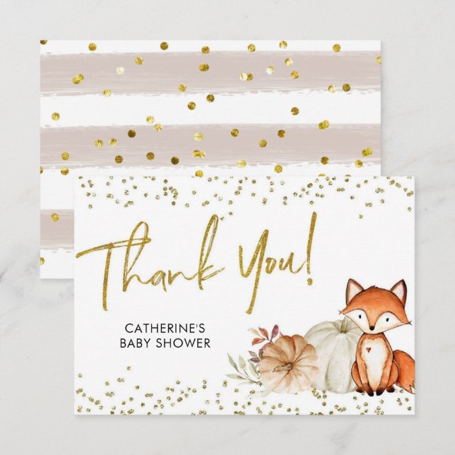 Fox Oh Boy Fall Citrouille Baby shower Carte de re (Devant / Derrière)