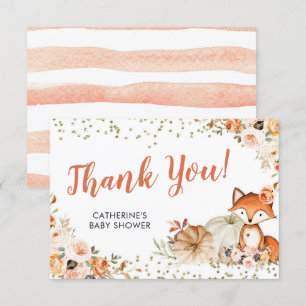 Fox Oh Girl Fall Pumpkin Baby Shower Thank You Card
