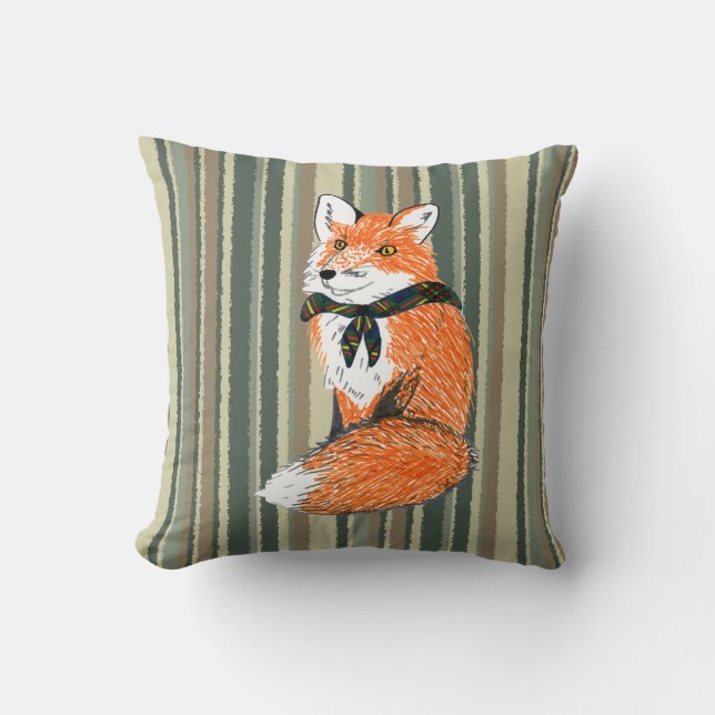 Fox on Desert Stripes Throw Pillow (Front)