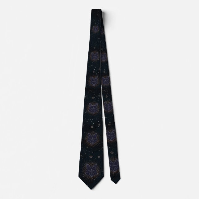 Fox on the background night sky with stars tie (Front)