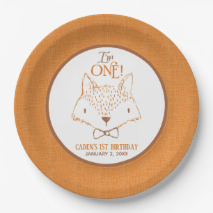 Fox Orange and White 1st Birthday Personalized Paper Plate