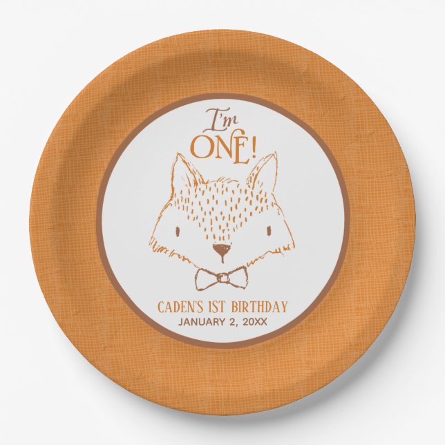 Fox Orange and White 1st Birthday Personalized Paper Plate (Front)