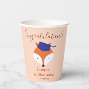 Fox Orange Blue Kid Graduation Paper Cups