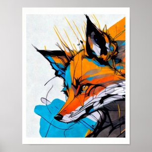 Fox orange red vibrant colours shapes lines  poster