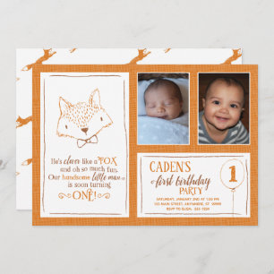 Fox Orange White 1er anniversaire Photo Invitation