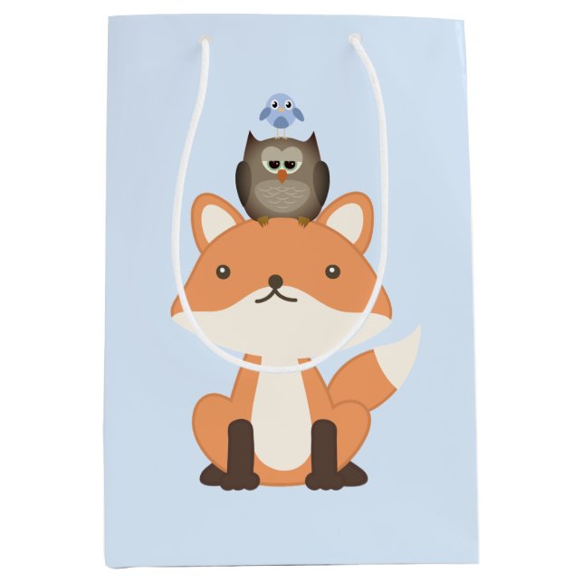 Fox Owl and Bird Blue Medium Gift Bag (Front)