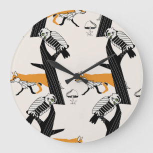 Fox, owl, tree, vintage seamless. large clock
