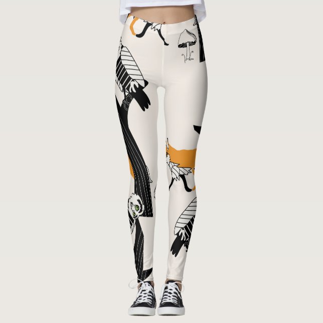Fox, owl, tree, vintage seamless. leggings (Front)