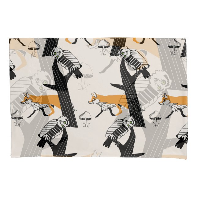Fox, owl, tree, vintage seamless. pillowcase (Front)