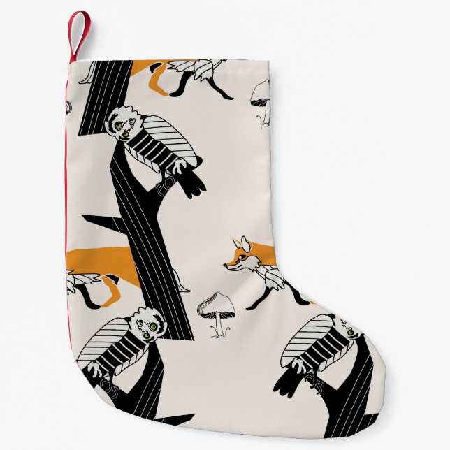 Fox, owl, tree, vintage seamless. small christmas stocking (Front)