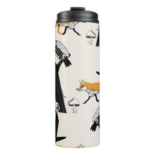 Fox, owl, tree, vintage seamless. thermal tumbler