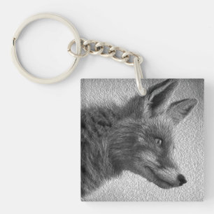FOX PAINTING STYLE BLACK AND WHITE KEYCHAIN