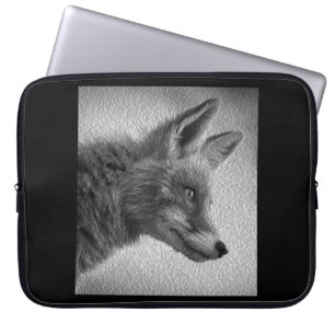 FOX PAINTING STYLE BLACK AND WHITE LAPTOP SLEEVE