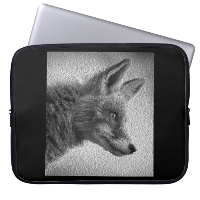 FOX PAINTING STYLE BLACK AND WHITE LAPTOP SLEEVE (Front)