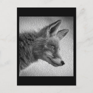 FOX PAINTING STYLE BLACK AND WHITE POSTCARD