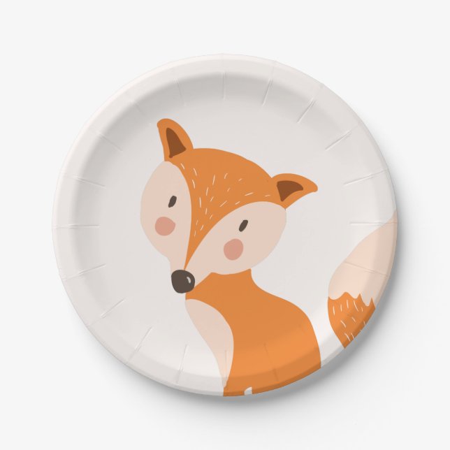 Fox Paper Plates Baby shower Woodland animals Cute (Front)