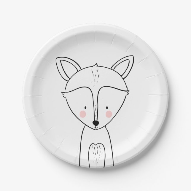 Fox Paper Plates Baby shower Woodland animals Cute (Front)