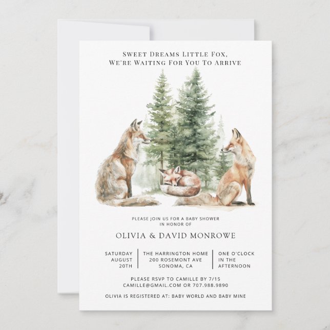 Fox Parents And Baby Fox Baby Shower Invitation (Front)