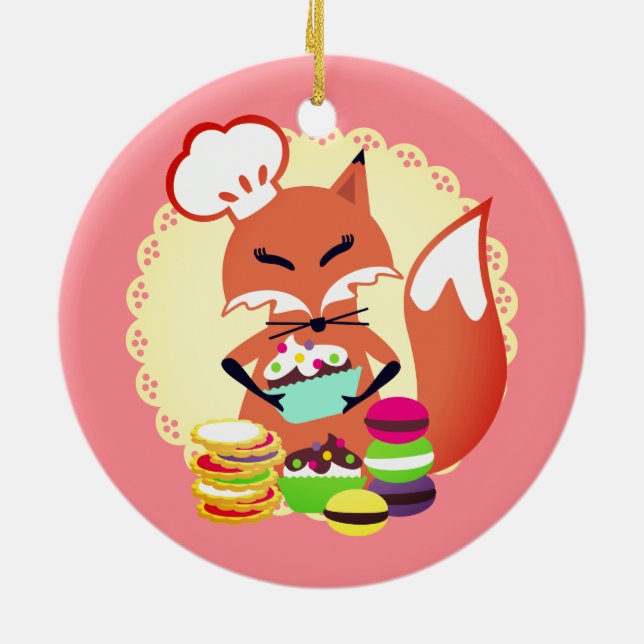 Fox pastry chef bakery culinary Christmas ornament (Back)