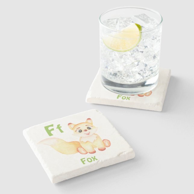 Fox personalize ABC: Letter F - Add Your Name Stone Coaster (Side)
