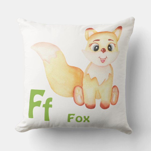 Fox personalize ABC: Letter F - Add Your Name Throw Pillow (Front)