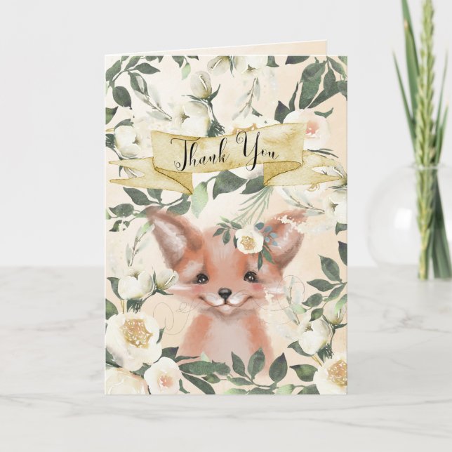 Fox petit mignon baby shower floral carte de remer (Devant)