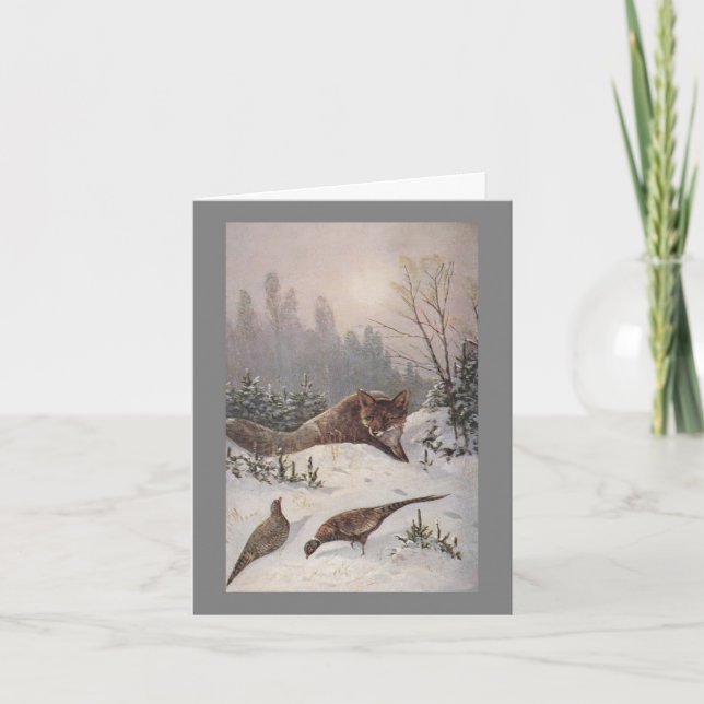 FOX & PHEASANTS ~ MUTED WINTER DAY ~ NOTE CARD (Front)