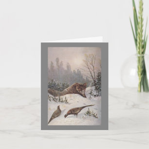 FOX & PHEASANTS ~ MUTED WINTER DAY ~ NOTE CARD