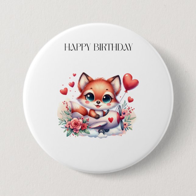 Fox Pilot Birthday 3 Inch Round Button (Front)