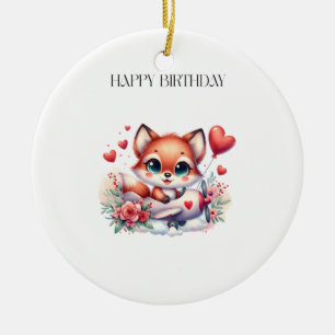 Fox Pilot Birthday Ceramic Ornament