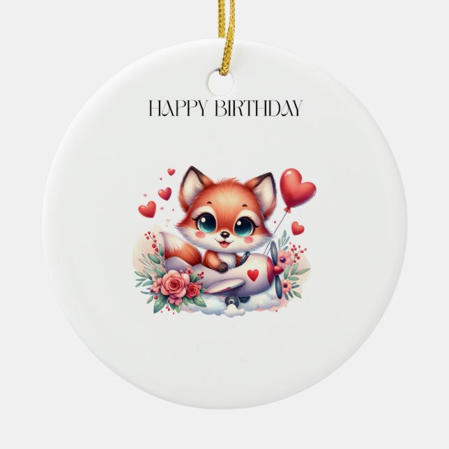Fox Pilot Birthday Ceramic Ornament (Front)
