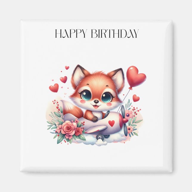 Fox Pilot Birthday Magnet (Front)