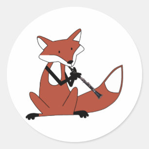 Fox Playing the Clarinet Classic Round Sticker