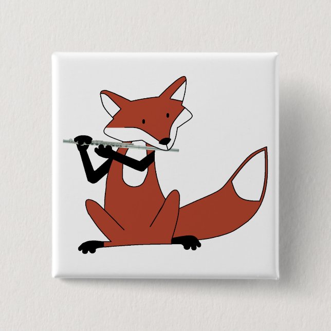 Fox Playing the Flute 2 Inch Square Button (Front)