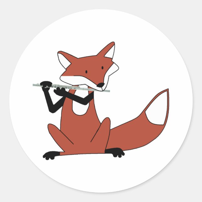 Fox Playing the Flute Classic Round Sticker (Front)