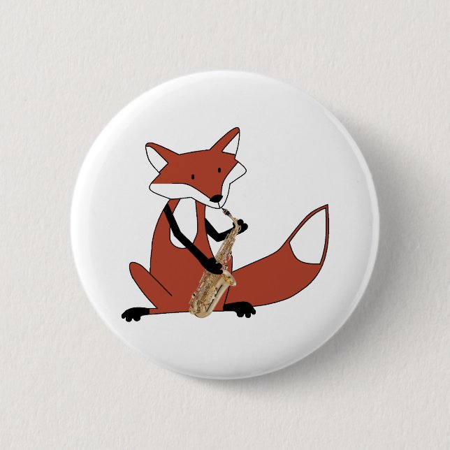 Fox Playing the Saxophone 2 Inch Round Button (Front)