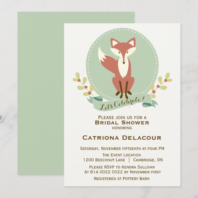 Fox Portrait Floral Bridal Shower Invitation (Front/Back)