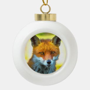 Fox Portrait Realistic Wildlife Art Ceramic Ball Christmas Ornament