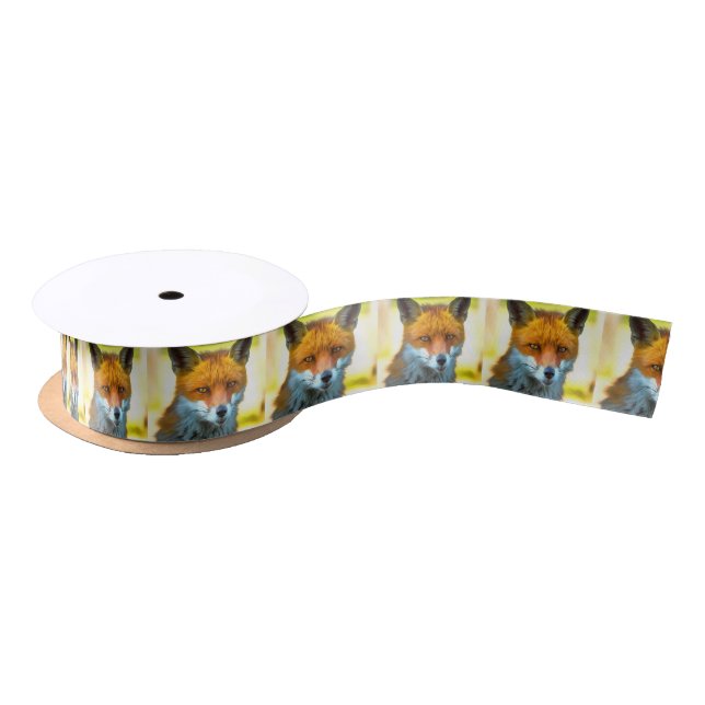 Fox Portrait Realistic Wildlife Art Satin Ribbon (Spool)
