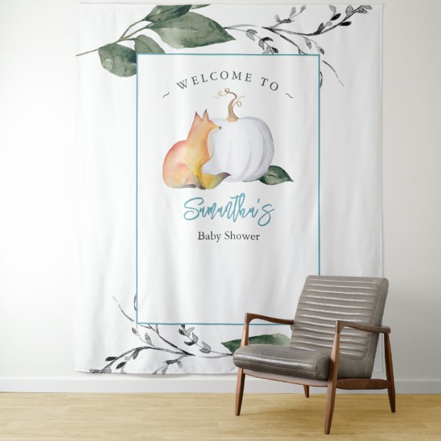 Fox Pumpkin Baby Shower Backdrops Boy Tapestry (In Situ)