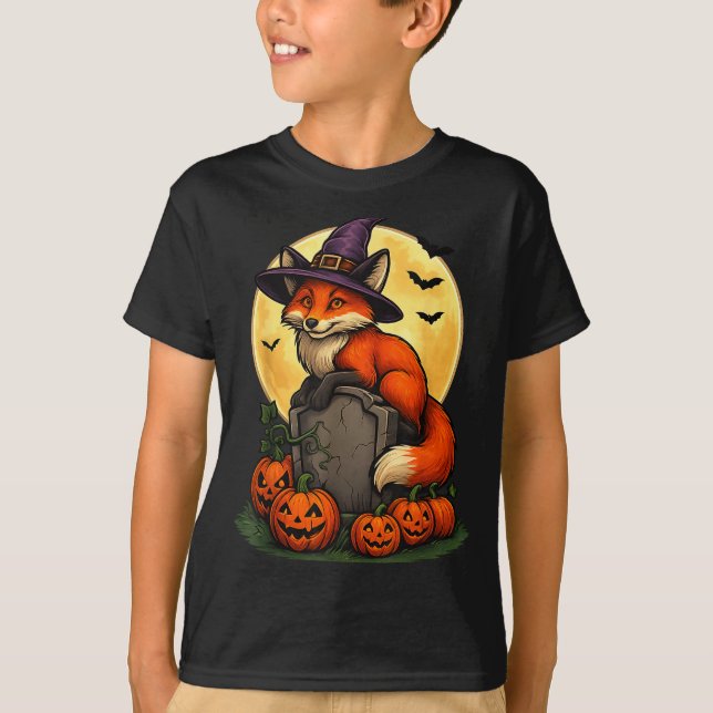 Fox Pumpkin Halloween Tees For Men Women Girls Cos (Front)