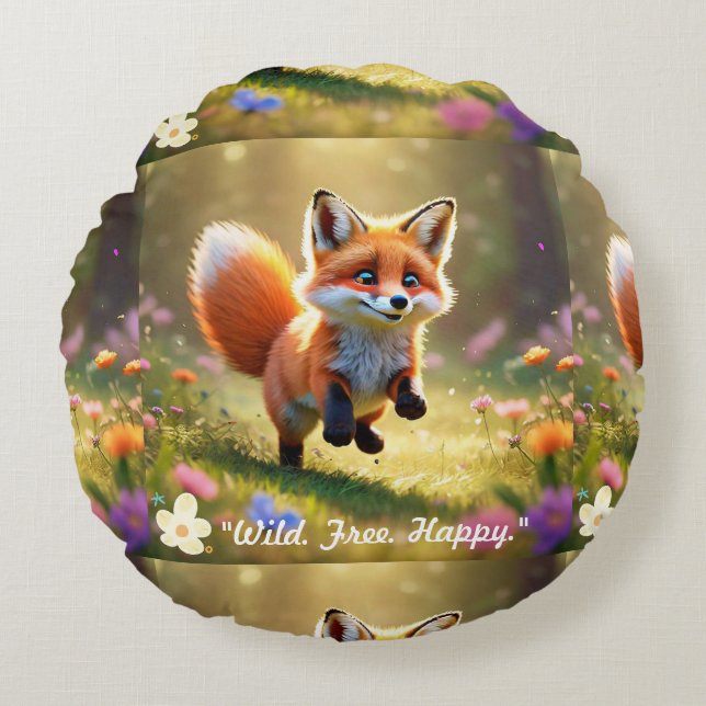"Fox Pup's Delight" Round Pillow (Front)