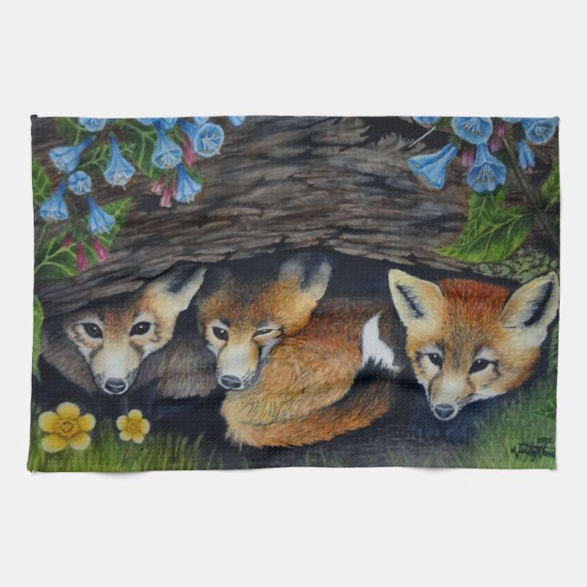 Fox Pups Tea Towel (Horizontal)