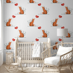Fox & Red Heart Balloon Design Wallpaper