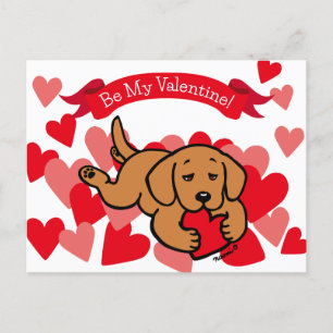 Fox Red Lab Puppy Chewing Heart Valentine Holiday Postcard