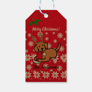 Fox Red Labrador and Santa Christmas Cartoon Gift Tags