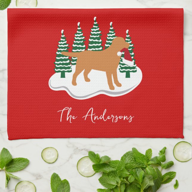 Fox Red Labrador Christmas Evergreen Trees Kitchen Towel (Folded)
